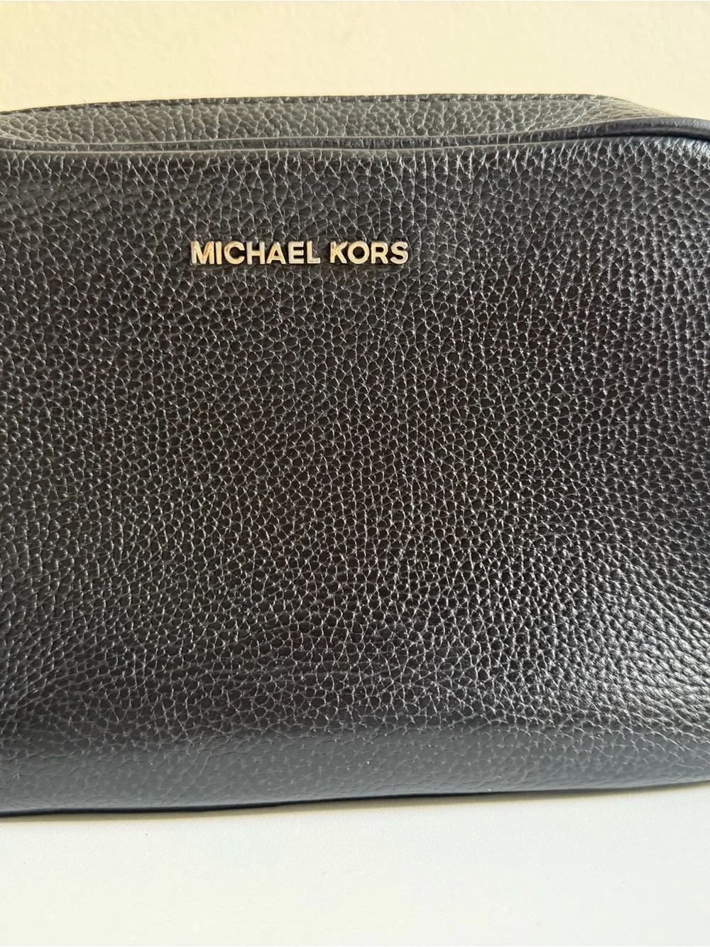Michael Kors Black Pebbled Leather Camera Crossbody with Gold Hardware